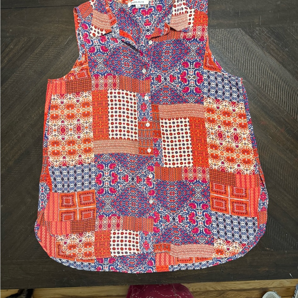 Patchwork Sleeveless Top - Red and Blue